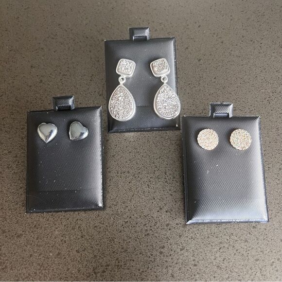 Elegant Set of Sparkling Earrings - Teardrop Round Heart Designs Crystals